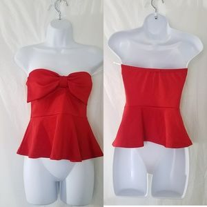 Red Sleeveless Peplum Top by Papaya